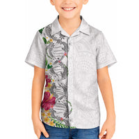 Hawaii DNA Kakau Tattoo Hawaiian Shirt with Plumeria and Hibiscus Tropical Plants White Color LT03 - Polynesian Pride