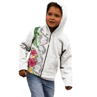 Hawaii DNA Kakau Tattoo Kid Hoodie with Plumeria and Hibiscus Tropical Plants White Color
