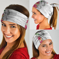 Hawaii DNA Kakau Tattoo Neck Gaiter with Plumeria and Hibiscus Tropical Plants White Color