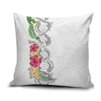Hawaii DNA Kakau Tattoo Pillow Cover with Plumeria and Hibiscus Tropical Plants White Color