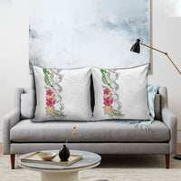 Hawaii DNA Kakau Tattoo Pillow Cover with Plumeria and Hibiscus Tropical Plants White Color