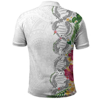 Hawaii DNA Kakau Tattoo Polo Shirt with Plumeria and Hibiscus Tropical Plants White Color LT03 - Polynesian Pride