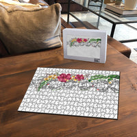 Hawaii DNA Kakau Tattoo Puzzle with Plumeria and Hibiscus Tropical Plants White Color