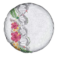 Hawaii DNA Kakau Tattoo Spare Tire Cover with Plumeria and Hibiscus Tropical Plants White Color