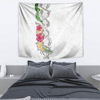 Hawaii DNA Kakau Tattoo Tapestry with Plumeria and Hibiscus Tropical Plants White Color