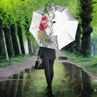 Hawaii DNA Kakau Tattoo Umbrella with Plumeria and Hibiscus Tropical Plants White Color