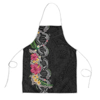 Hawaii DNA Kakau Tattoo Apron with Plumeria and Hibiscus Tropical Plants Black Color
