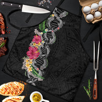 Hawaii DNA Kakau Tattoo Apron with Plumeria and Hibiscus Tropical Plants Black Color