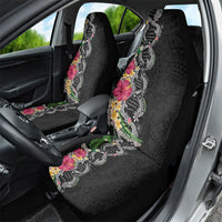 Hawaii DNA Kakau Tattoo Car Seat Cover with Plumeria and Hibiscus Tropical Plants Black Color