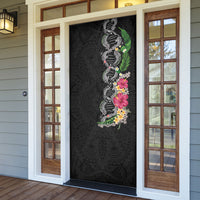 Hawaii DNA Kakau Tattoo Door Cover with Plumeria and Hibiscus Tropical Plants Black Color