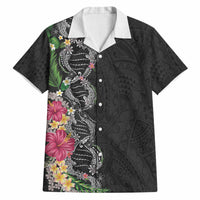 Hawaii DNA Kakau Tattoo Hawaiian Shirt with Plumeria and Hibiscus Tropical Plants Black Color LT03 Black - Polynesian Pride