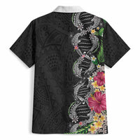 Hawaii DNA Kakau Tattoo Hawaiian Shirt with Plumeria and Hibiscus Tropical Plants Black Color LT03 - Polynesian Pride