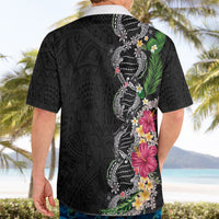 Hawaii DNA Kakau Tattoo Hawaiian Shirt with Plumeria and Hibiscus Tropical Plants Black Color LT03 - Polynesian Pride