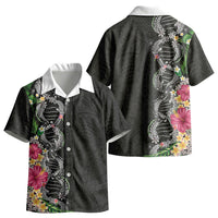 Hawaii DNA Kakau Tattoo Kid Hawaiian Shirt with Plumeria and Hibiscus Tropical Plants Black Color