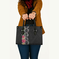 Hawaii DNA Kakau Tattoo Leather Bag with Plumeria and Hibiscus Tropical Plants Black Color