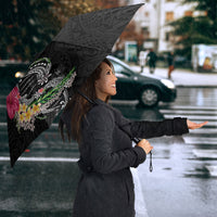 Hawaii DNA Kakau Tattoo Umbrella with Plumeria and Hibiscus Tropical Plants Black Color