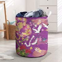 Hawaiian and Japanese Culture Together Laundry Basket Kakau Tribal Pattern and Irezumi Art Purple Color