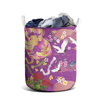 Hawaiian and Japanese Culture Together Laundry Basket Kakau Tribal Pattern and Irezumi Art Purple Color