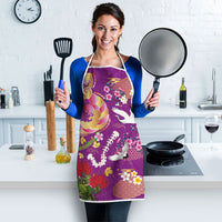 Hawaiian and Japanese Culture Together Apron Kakau Tribal Pattern and Irezumi Art Purple Color