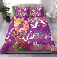 Hawaiian and Japanese Culture Together Bedding Set Kakau Tribal Pattern and Irezumi Art Purple Color