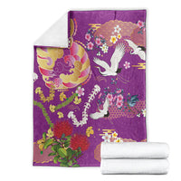Hawaiian and Japanese Culture Together Blanket Kakau Tribal Pattern and Irezumi Art Purple Color