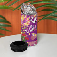 Hawaiian and Japanese Culture Together 4 in 1 Can Cooler Tumbler Kakau Tribal Pattern and Irezumi Art Purple Color