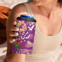 Hawaiian and Japanese Culture Together 4 in 1 Can Cooler Tumbler Kakau Tribal Pattern and Irezumi Art Purple Color