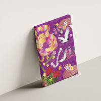 Hawaiian and Japanese Culture Together Canvas Wall Art Kakau Tribal Pattern and Irezumi Art Purple Color