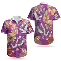 Hawaiian and Japanese Culture Together Couples Matching Long Sleeve Bodycon Dress and Hawaiian Shirt Kakau Tribal Pattern and Irezumi Art Purple Color