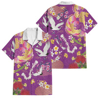 Hawaiian and Japanese Culture Together Family Matching Off The Shoulder Long Sleeve Dress and Hawaiian Shirt Kakau Tribal Pattern and Irezumi Art Purple Color