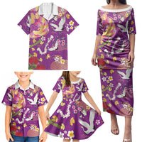 Hawaiian and Japanese Culture Together Family Matching Puletasi and Hawaiian Shirt Kakau Tribal Pattern and Irezumi Art Purple Color