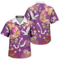 Hawaiian and Japanese Culture Together Family Matching Summer Maxi Dress and Hawaiian Shirt Kakau Tribal Pattern and Irezumi Art Purple Color
