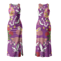 Hawaiian and Japanese Culture Together Family Matching Tank Maxi Dress and Hawaiian Shirt Kakau Tribal Pattern and Irezumi Art Purple Color