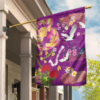 Hawaiian and Japanese Culture Together Garden Flag Kakau Tribal Pattern and Irezumi Art Purple Color