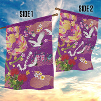 Hawaiian and Japanese Culture Together Garden Flag Kakau Tribal Pattern and Irezumi Art Purple Color