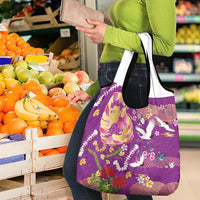 Hawaiian and Japanese Culture Together Grocery Bag Kakau Tribal Pattern and Irezumi Art Purple Color
