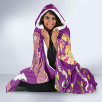 Hawaiian and Japanese Culture Together Hooded Blanket Kakau Tribal Pattern and Irezumi Art Purple Color