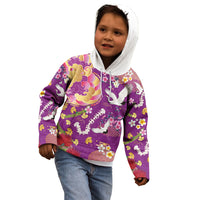 Hawaiian and Japanese Culture Together Kid Hoodie Kakau Tribal Pattern and Irezumi Art Purple Color