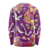 Hawaiian and Japanese Culture Together Long Sleeve Shirt Kakau Tribal Pattern and Irezumi Art Purple Color