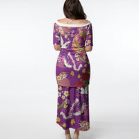 Hawaiian and Japanese Culture Together Puletasi Kakau Tribal Pattern and Irezumi Art Purple Color