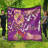 Hawaiian and Japanese Culture Together Quilt Kakau Tribal Pattern and Irezumi Art Purple Color
