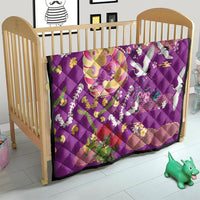 Hawaiian and Japanese Culture Together Quilt Kakau Tribal Pattern and Irezumi Art Purple Color