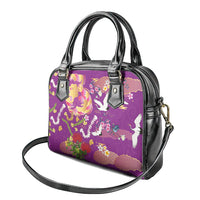 Hawaiian and Japanese Culture Together Shoulder Handbag Kakau Tribal Pattern and Irezumi Art Purple Color
