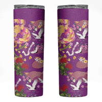 Hawaiian and Japanese Culture Together Skinny Tumbler Kakau Tribal Pattern and Irezumi Art Purple Color