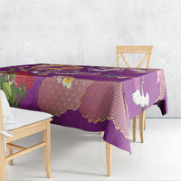 Hawaiian and Japanese Culture Together Tablecloth Kakau Tribal Pattern and Irezumi Art Purple Color