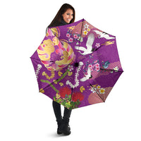 Hawaiian and Japanese Culture Together Umbrella Kakau Tribal Pattern and Irezumi Art Purple Color