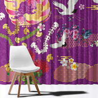 Hawaiian and Japanese Culture Together Window Curtain Kakau Tribal Pattern and Irezumi Art Purple Color
