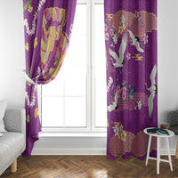 Hawaiian and Japanese Culture Together Window Curtain Kakau Tribal Pattern and Irezumi Art Purple Color