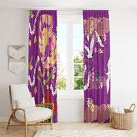 Hawaiian and Japanese Culture Together Window Curtain Kakau Tribal Pattern and Irezumi Art Purple Color