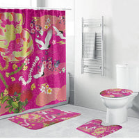 Hawaiian and Japanese Culture Together Bathroom Set Kakau Tribal Pattern and Irezumi Art Pink Color